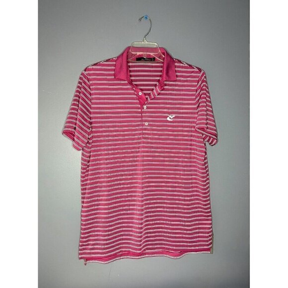 RLX Ralph Lauren Golf Polo Shirt Mens Large Pink Stripe Whale Tail Golf Logo - Picture 1 of 10